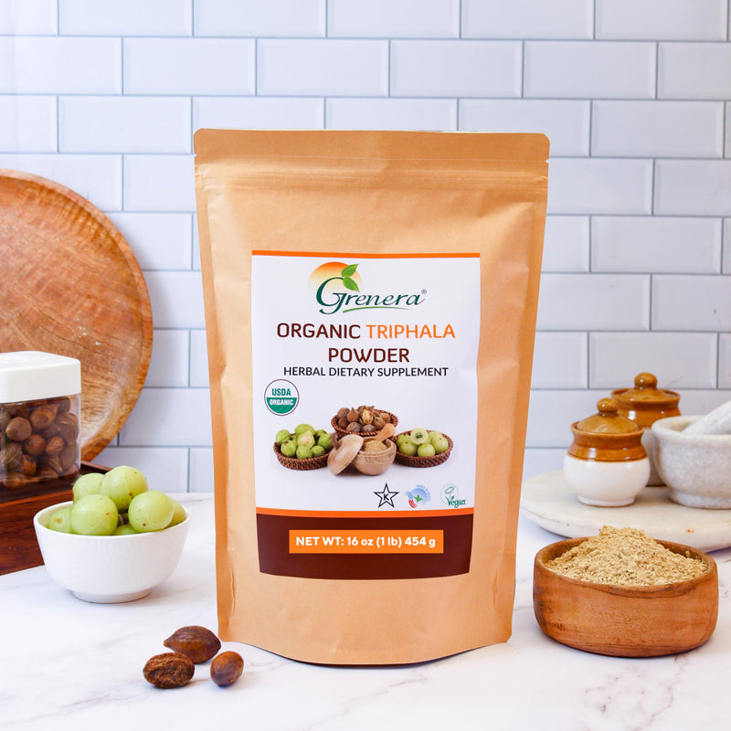 Grenera Organic Triphala Powder 1 lb (16 Ounce) 454 Grams - Made with Organic Amalaki, Organic Bibhitaki, Organic Haritaki Fruit - USDA Organic, Vegan, Kosher Certified - BeesActive Australia