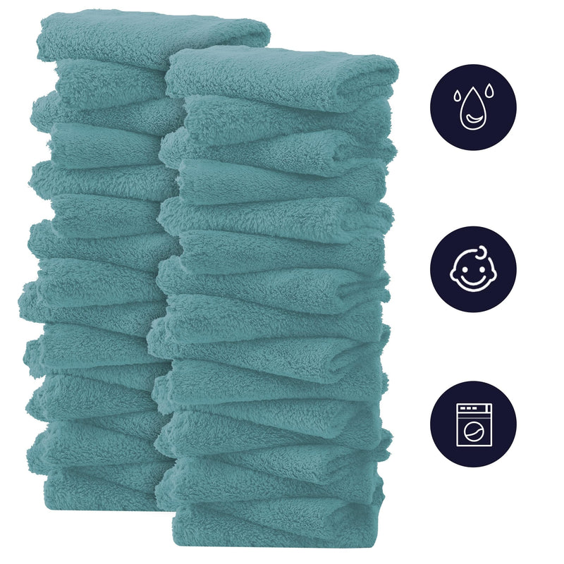 32 Pack Baby Washcloths - Luxury Coral Fleece - Absorbent and Soft Wash Clothes for Newborns, Infants and Toddlers Baby boy and girl - Suitable for Sensitive Skin and New Born - Teal, 10x10 Inch 10x10 Inch (Pack of 32) - BeesActive Australia