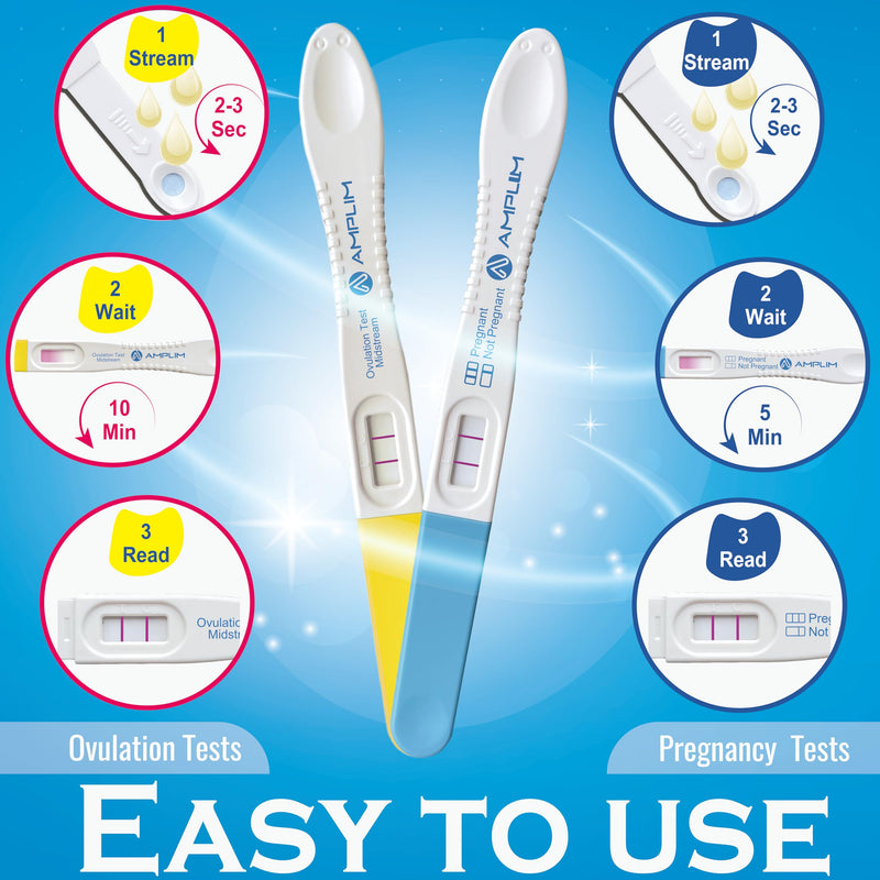 Amplim Midstream HCG Pregnancy Test (2) and LH Ovulation Tests (5) Kit, 99.99% Accurate at Home Pregnancy Predictor 6 Days Early Result, Extra Sensitive Fertility Tracker - FDA Cleared 1 Count (Pack of 7) - BeesActive Australia