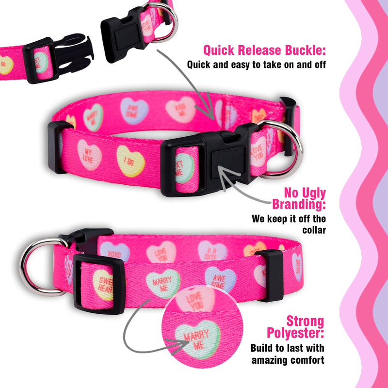 Native Pup Valentine’s Dog Collar- Valentines Day Pet Collars- Valentine Girly Hearts- Pink Red Heart- Cute Boy Girl Puppy Gift- Adjustable for Small, Medium, Large Breeds (Candy Hearts, Medium) Valentines Candy Hearts - BeesActive Australia