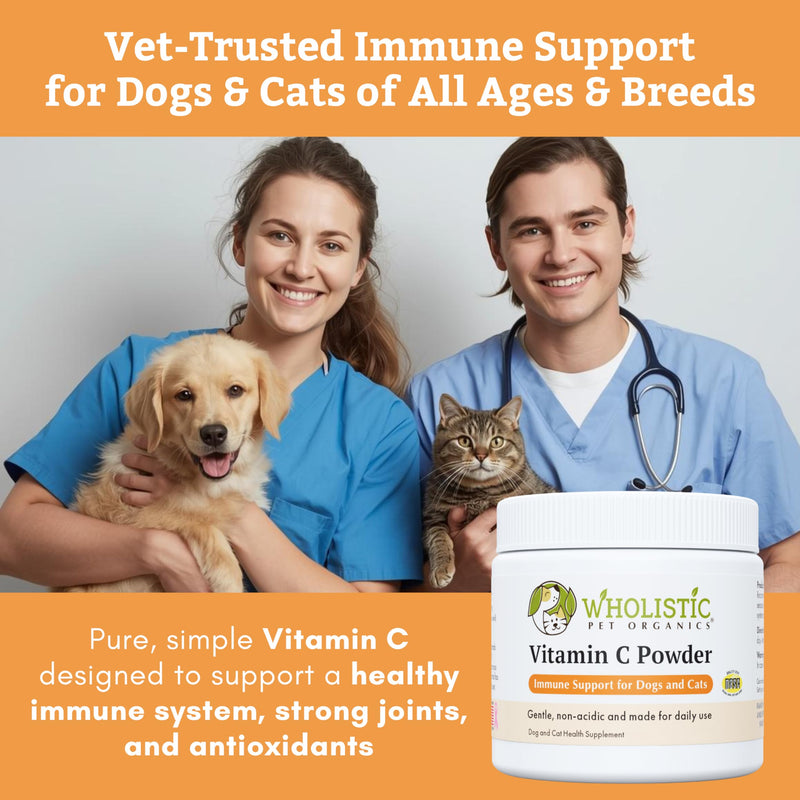 Wholistic Pet Organics Vitamin C Powder for Dogs & Cats - Cat & Dog Allergy & Itch Relief - Vitamin C Immune Support Supplement - Itchy Skin Support for Seasonal Dog Allergy Relief - 2 oz - 57 Scoops