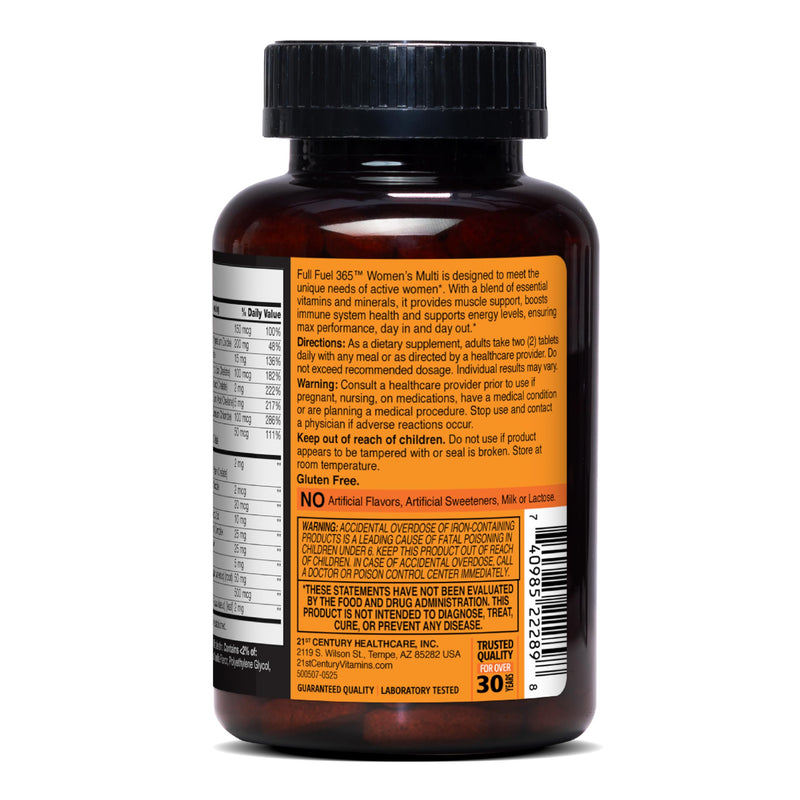 21st Century Full Fuel 365 Active Women's Multivitamin, 120 Tablets, Daily Vitamins and Minerals for Energy, Muscle Support, Immune Health, Gluten Free