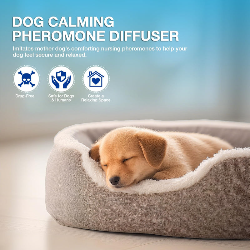 Dog Calming Pheromones Diffuser 6 in 1 Kit Appeasing Pheromone Diffuser to Calm (2 Plug in+4 Pack 48ml Refill) for Anxiety Relief Reduce Aggression Fighting Barking Stress 120 Day Supply(Tasteless)