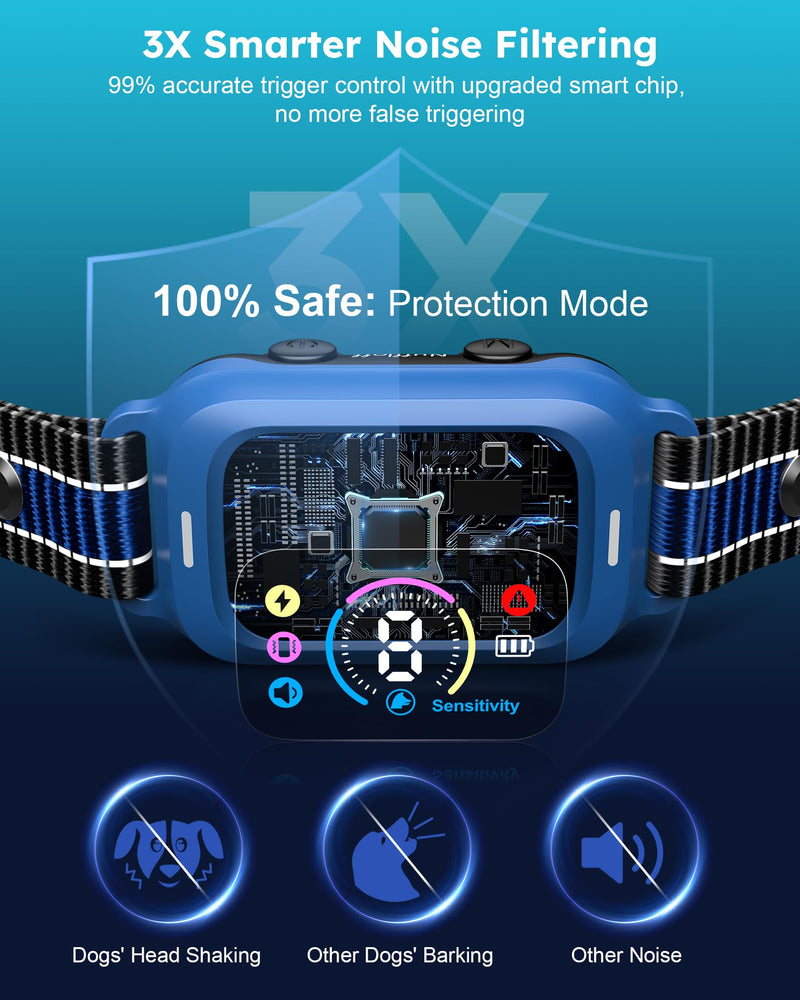 Bark Collar - Automatic Anti Barking Collar with 8 Sensitivity, Rechargeable Smart Bark Collar for Large Medium Small Dogs, Waterproof Bark Training Collar with Adjustable Beep Vibration Static Modes Blue - BeesActive Australia