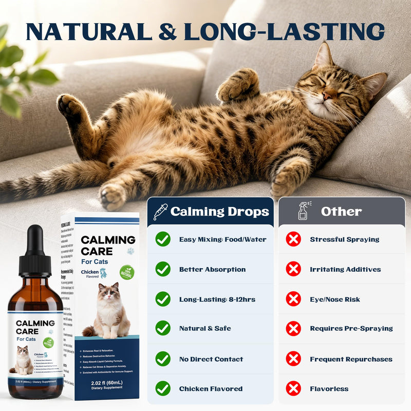 Calming Drops for Cats, Chicken Flavored Cat Calming Treats, Helps to Manage Stress & Anxiety, Natural Plant-Based Ingredients, Rapid Absorption, 60ml