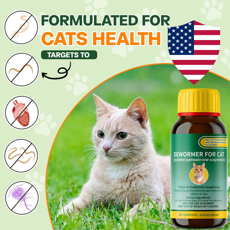Cat & Kitten Dewormer for All Wormers, Pyrantel Pamoate, Roundworms & Hookworms, Liquid, 100ml