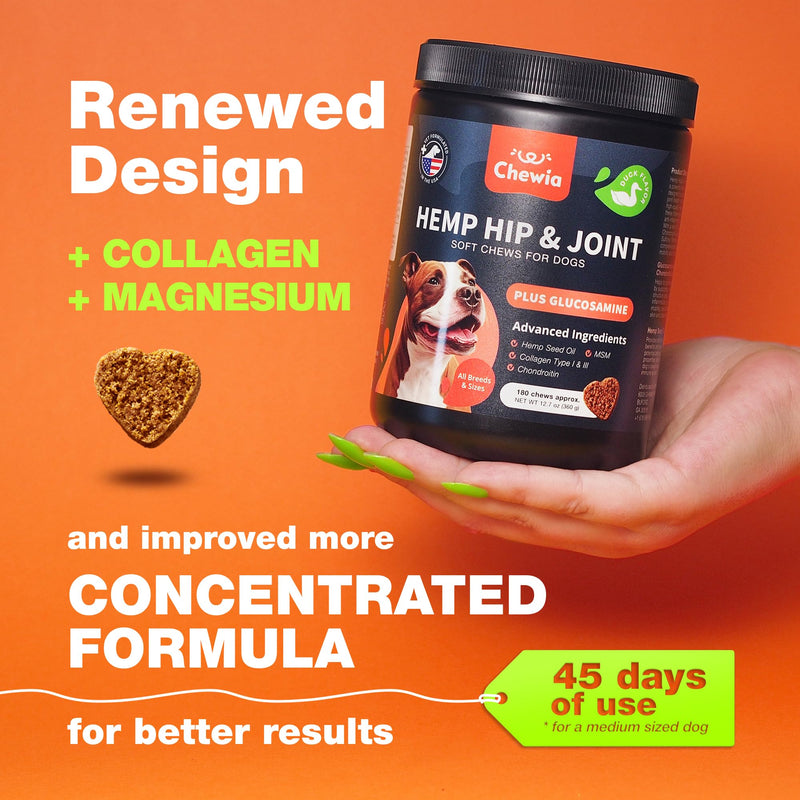Glucosamine for Dogs - Joint Supplement for Dogs - Glucosamine Chondroitin - 180 Hip and Joint Care Mobility Chews - MSM, Turmeric - Advanced Mobility Support - Bone Health - Large and Small Breeds 180 count Hip & Joint Chews