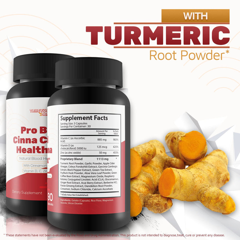 Pro Blood Cinna Chroma Health Max - Natural Blood Health Support with Cinnamon, Turmeric, Berberine, Vitamin D, Vitamin C, Zinc & More - Promote Balanced Blood Health & Improved Blood Flow