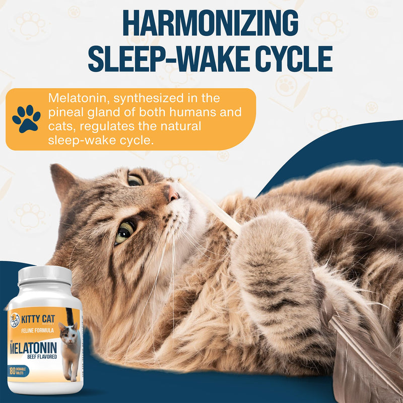 Kitty Select Cat Calming Treats, 180 Cat Melatonin Chews for Sleep, 1mg Beef Flavored