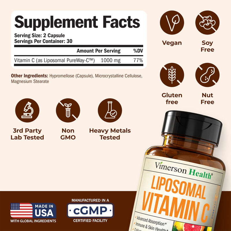 Liposomal Vitamin C 1000mg - Premium Absorption Vitamin C Powder - Immune Support Supplement - Vitamina C 1000mg - High Potency for Antioxidant Support - Gentle on Digestion & Fast Uptake. 60 Capsules 60 Count (Pack of 1)