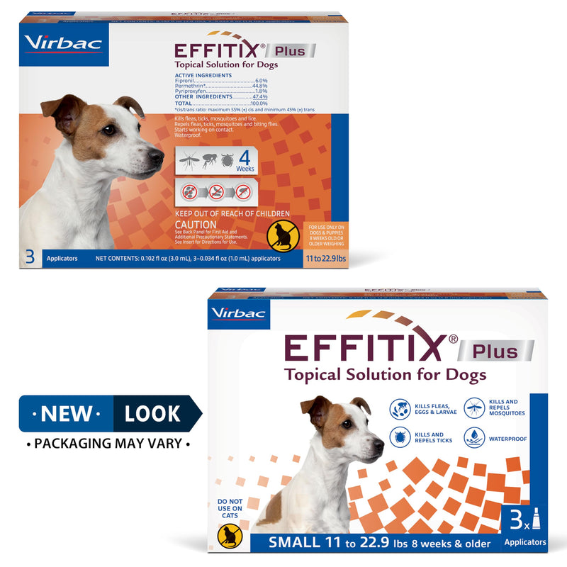 EFFITIX Plus Topical Solution for Dogs - Waterproof Flea and Tick Treatment for Small Dogs (11-22.9lbs) 3 Doses by Virbac