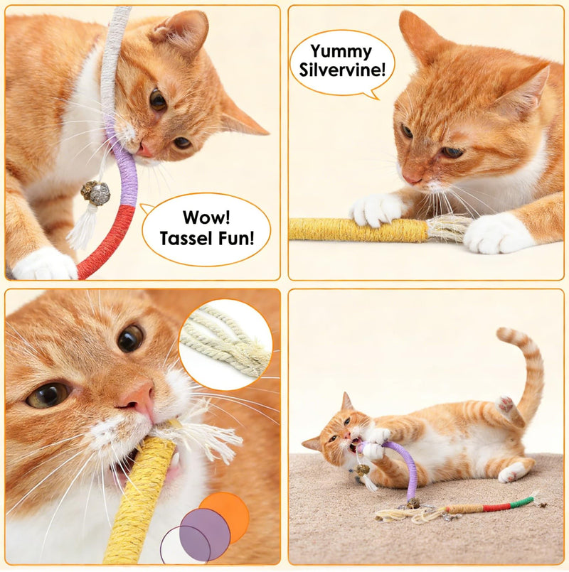 6 Pack Cat Chew Rope Toys with Silvervine Ball for Cats - Interactive Teething Toys for Kittens, Promotes Teeth Cleaning & Deters Wire Chewing