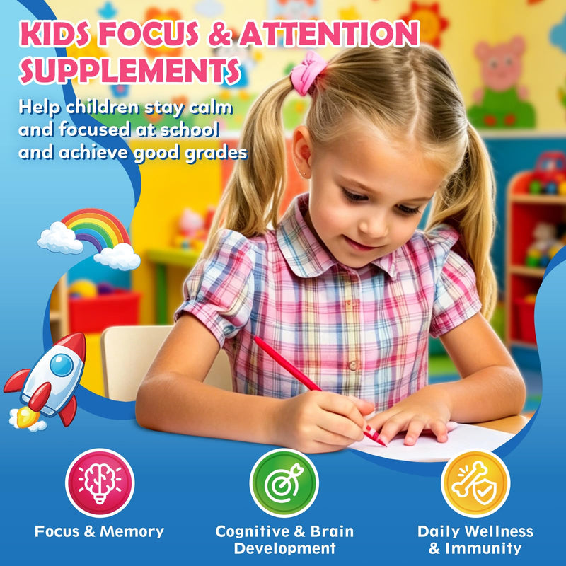 Kids Focus and Attention Supplements with Phosphatidylserine, Omega-3, Magnesium Glycinate, L-Theanine, Folate, Brain Vitamins Liquid Drops for Kids Memory, Cognitive, Sleep & Mood,Strawberry,4 Fl Oz Strawberry 2 Fl Oz (Pack of 2)