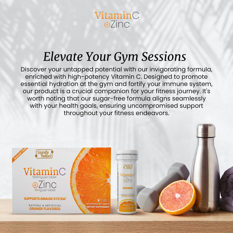SIGNIFY NATURE Vitamin C 1000mg Effervescent Tablets with Zinc, 80CT | Potent Immune Support with Zinc, Sugar-Free & Vegan, Dissolvable Fizzy Tablet, Water Soluble, Easy Daily Vitamin C Boost Orange 80 Count (Pack of 1)