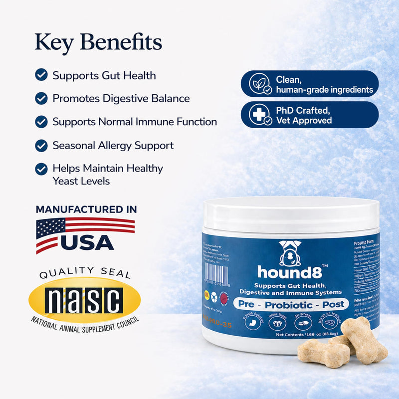 Probiotics for Dogs - 10 Strain Dog Probiotic Chews with 3 Billion CFUs, Pre & Postbiotics for Gut Health and Digestive Support, Helps Support Occasional Diarrhea, Beef Flavor, 30 Chews