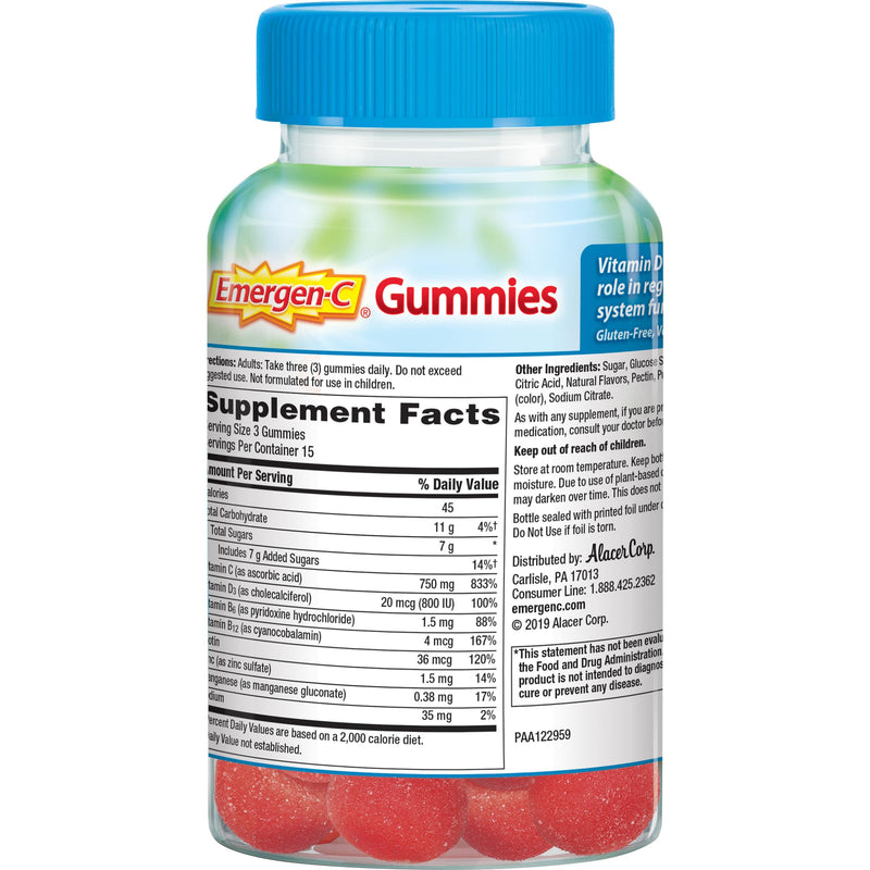Emergen-C Immune+ Triple Action Immune Support Gummies, BetaVia (R), 1000mg Vitamin C, B Vitamins, Vitamin D and Antioxidants, Raspberry – 45 Count 45 Count (Pack of 1)