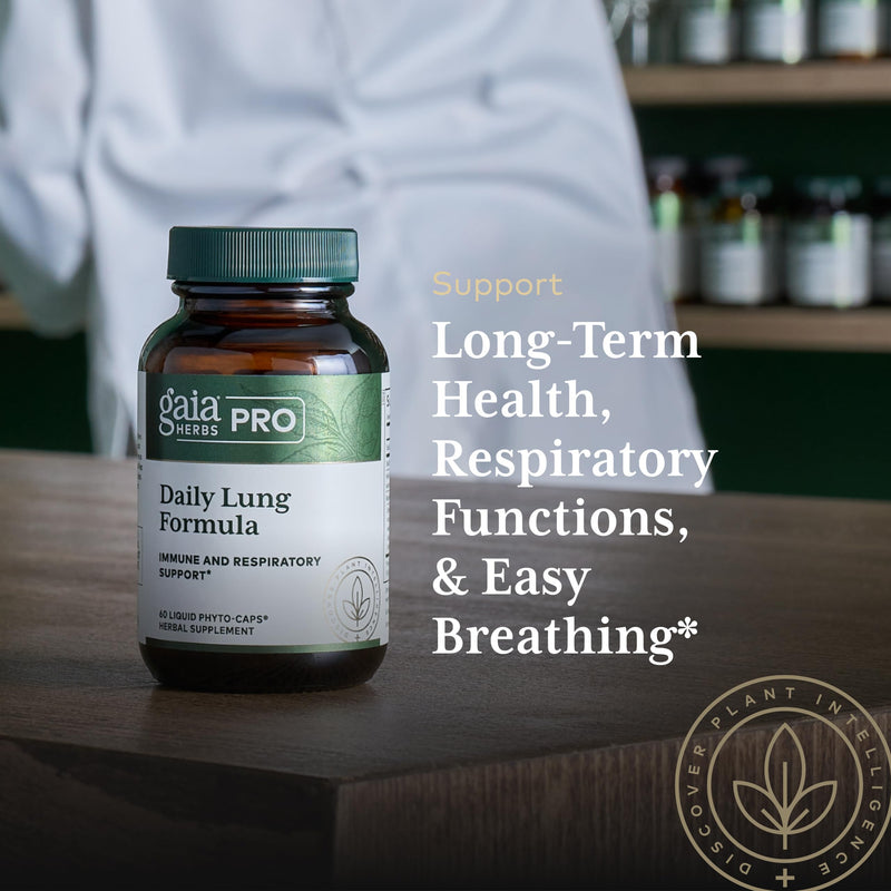 GAIA HERBS PRO Daily Lung Formula - Respiratory Health Support* - Immune Supplement with Mullein Leaf, Marshmallow Root & More - Vegan, Gluten-Free, Soy-Free - 60 Liquid Phyto-Caps (60 Servings)