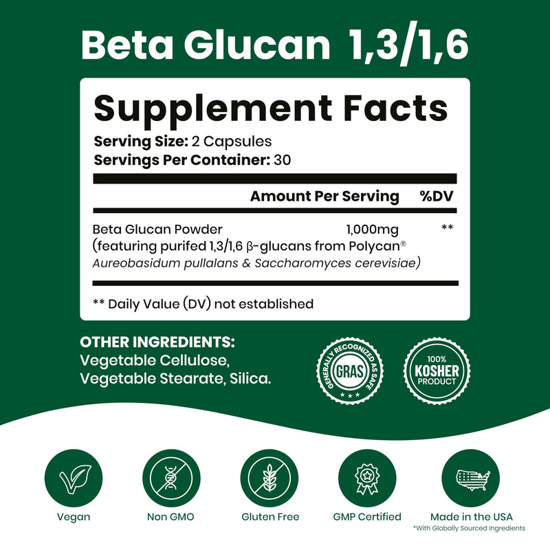 Nutriana Beta Glucan Supplements 1000mg – 1,3/1,6D Beta Glucan Capsules for Immune Support – Natural Beta Glucans Fiber Supplement – 60 Veggie Capsules (60 Count, Unflavored) 60 Count (Pack of 1)