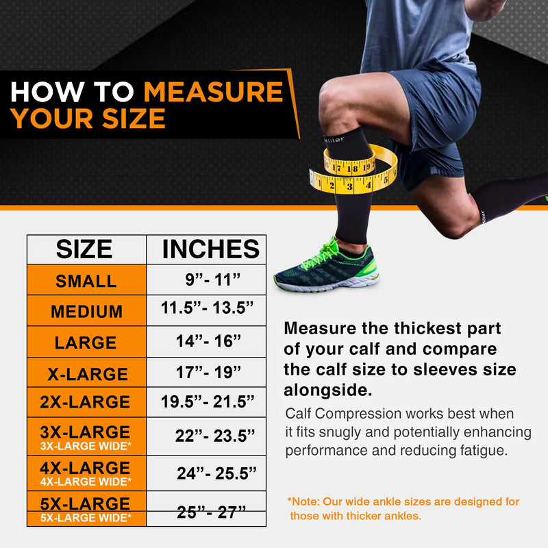 Doc Miller Calf Compression Sleeve – Footless Socks for Women & Men, 30-40mmHg Medical Design, Compression Shin Sleeves, Leg Cramp Relief, Varicose Veins, Knee High Stockings, 1 Pair Large Jet Black - BeesActive Australia