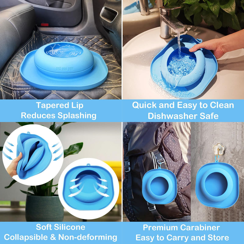 Petyouyou Spill Proof Dog Bowl with a Stainless Steel Bowl, No Splash Non-Skid Silicone Travel Bowl, Portable Foldable Pet Feeding Bowl，Food Dish，Water Bowl with Carabiner for Dogs, Cats & Pets,24oz - BeesActive Australia