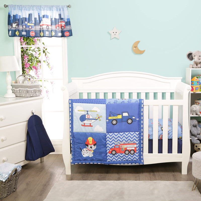 EVERYDAY KIDS First Responder Hero Themed 60x15” Window Valance for Toddler, Baby and Young Boys Bedrooms Window Décor Treatment with Firetruck, Tow Truck, Police Car and Ambulance Little Rescuer - BeesActive Australia