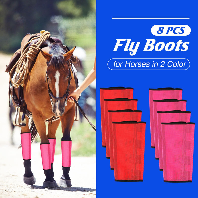 8 Pcs Mesh Fly Boots for Horse Breathable Mesh Horse Boots Protective Horse Leg Wraps Horse Leggings for Preventing Flies and Mosquitoes Bites (Red, Rose Red) Red, Rose Red - BeesActive Australia