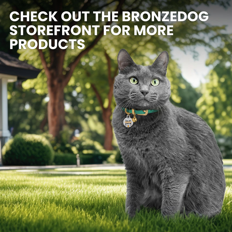 BRONZEDOG Leather Cat Collar with Bell Non-Tearable QR Tag for Girls and Boys (Black and Silver, 23-28cm) Black and Silver 23-28cm - BeesActive Australia