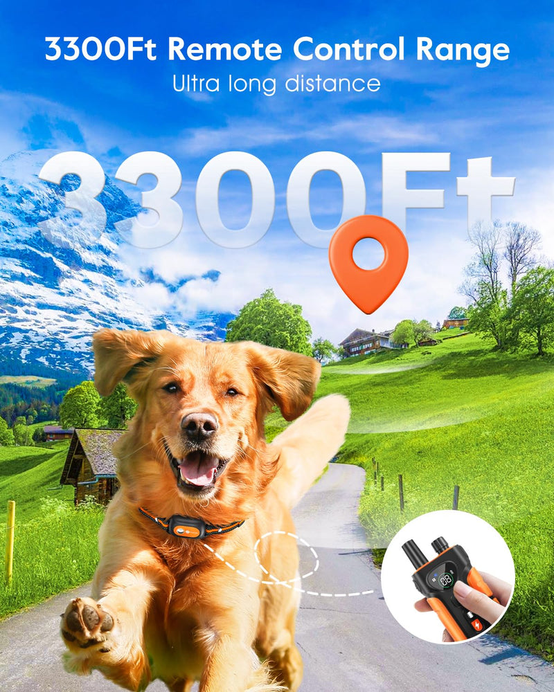 Dog Shock Collar,3300FT Dog Training Collar with Remote,IPX8 Waterproof E-Collar with Beep,Vibration,Shock,Light,Shock Lock Mode,Electric Shock Collar for Small Medium Large Dogs,Orange Orange - BeesActive Australia