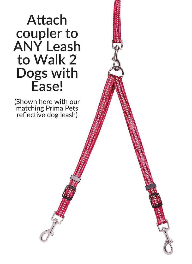 No Tangle Reflective Dog Leash Coupler - Double Dog Walker and Trainer Leash - Two Dogs Adjustable Splitter Lead - Each Side Adjusts 11" to 20" in Length (Small - 5/8" Width, RED) - BeesActive Australia