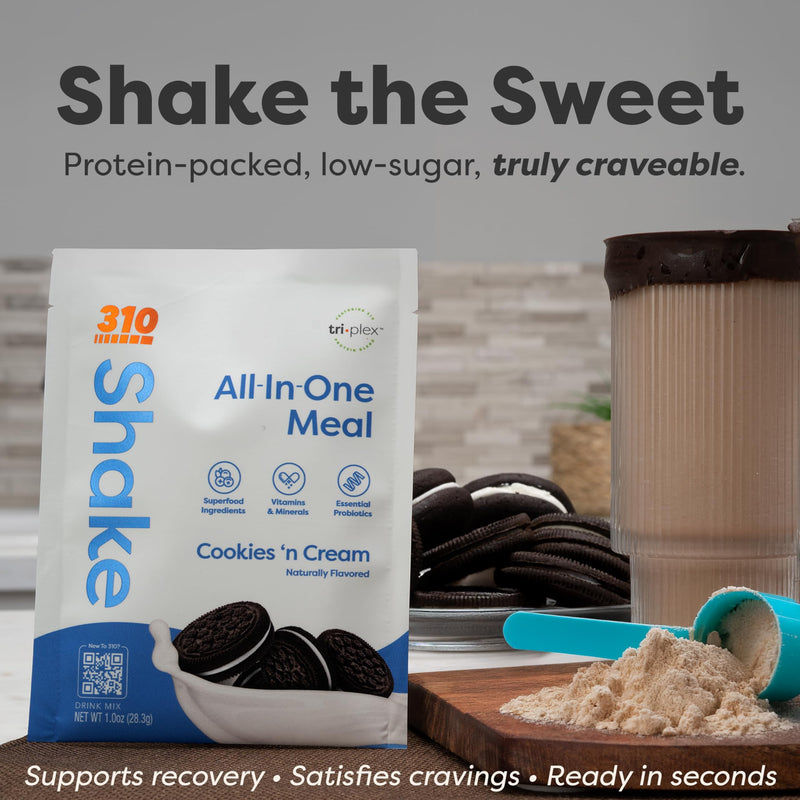 310 Nutrition All-in-One Meal Replacement Shake Powder w/Shaker Cup Starter Kit - High Protein Fiber Rich Vegan Superfood Blend - Sugar-Free, Keto & Paleo Friendly, Low Carb - Cookies N Cream 9 ct 1 Ounce (Pack of 1) - BeesActive Australia