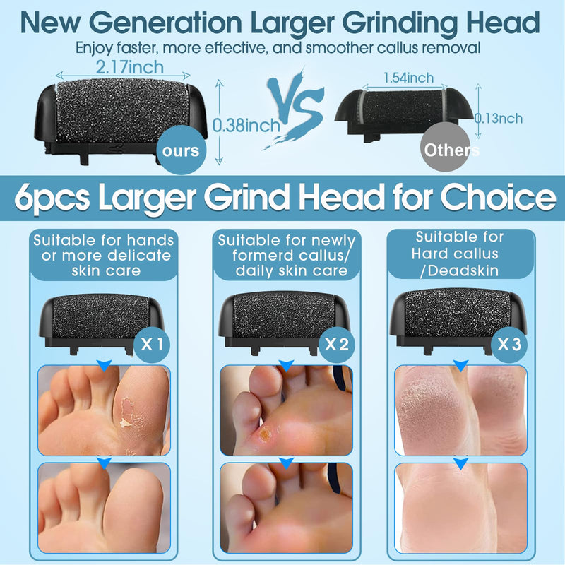 Electric Foot File Callus Remover for Feet - 6pcs Larger Grinding Head&3Speed, Pedicure Kit Foot Scrubber Deadskin Callus Remover, Foot Care Kit Pedicure Tools for Dead Skin Callus Hardskin Dry Cracks Black-6pcs Grinding Head - BeesActive Australia