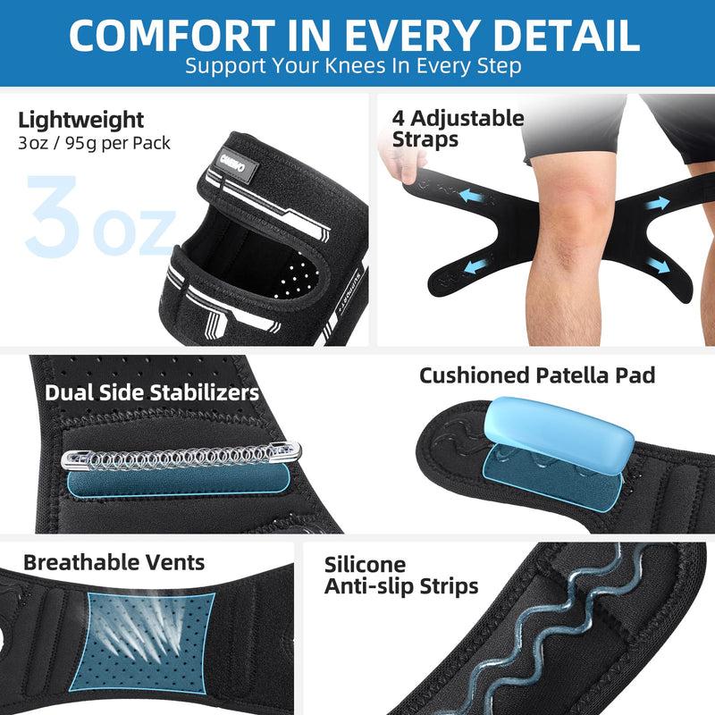 CAMBIVO Patella Tendon Support Knee Brace for Women & Men, Adjustable Knee Strap with Gel Pad & Side Stabilizers, Breathable Lightweight Knee Support for Running, Training & Daily Use (Black, S/M) Black - BeesActive Australia