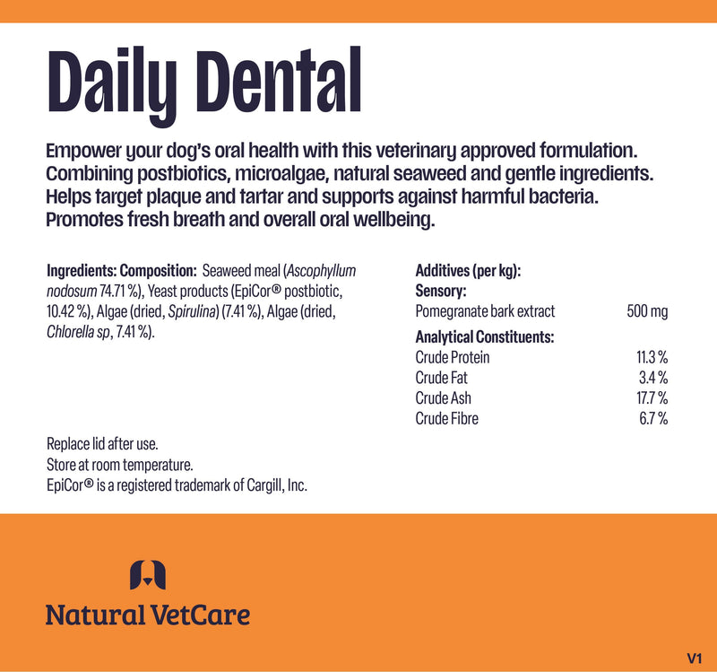 Natural VetCare DAILY DENTAL Powder for Dogs 200g - Gum Health Support, Plaque & Tartar Control, Fresh Breath Dental Powder, Daily Oral Care for Overall Oral Wellbeing