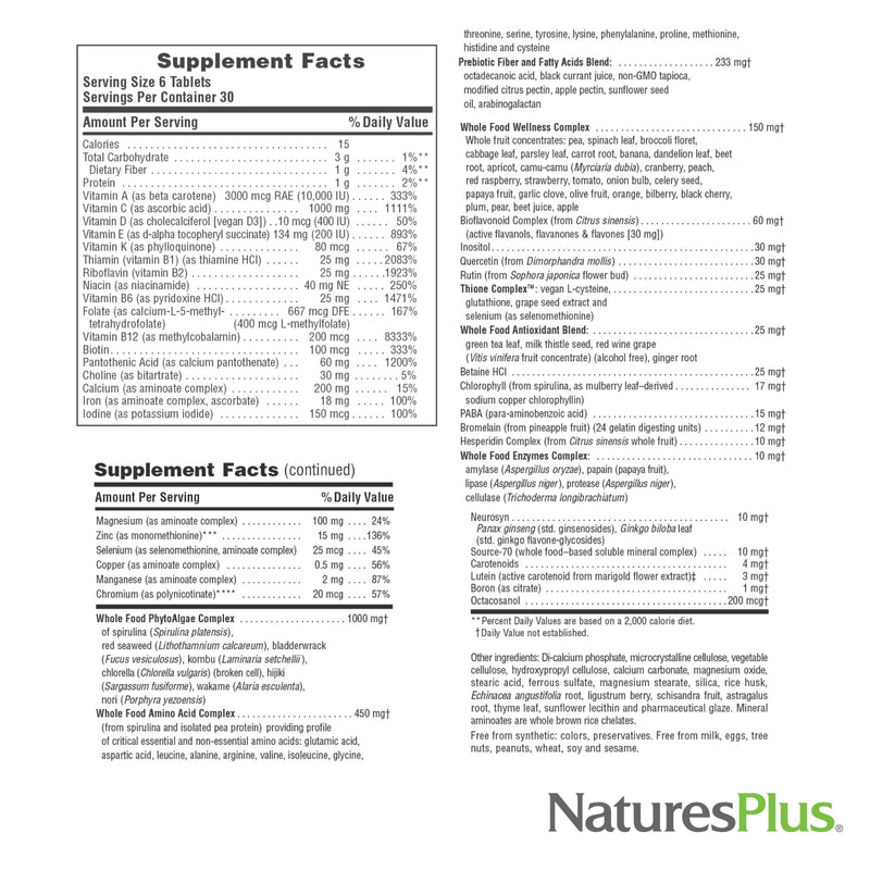 NaturesPlus Ultra Source of Life Multivitamin - 180 Mini-Tablets - with Whole Foods, Herbs, Lutein & Enzymes - Vegetarian, Gluten Free - 30 Servings