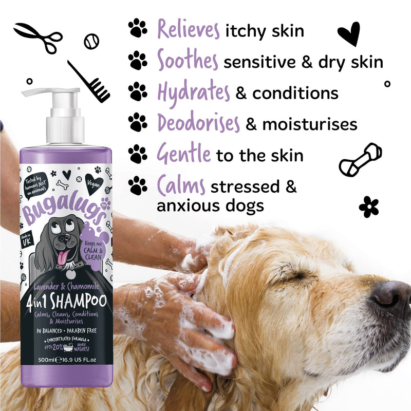 Dog Shampoo by Bugalugs lavender & chamomile 4 in 1 dog grooming shampoo products for smelly dogs with fragrance, best puppy shampoo, Vegan pet shampoo & conditioner 16.85 Fl - BeesActive Australia