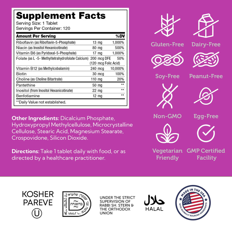 Zahler B-Complex Vitamins for Women & Men - Vitamin B Complex - B Vitamins Complex with B1 B2 B3 B5 B6 B7 B9 B12 - Advanced 2-Stage Delivery System - Gluten Free Kosher Non-GMO VIT B (120 Tablets) 120 Count (Pack of 1)