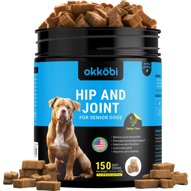 Collagen for Dogs with Glucosamine HCL Hip and Joint Chews for Dogs - Joint, Skin & Coat Support with MSM - Chicken - 150 pcs