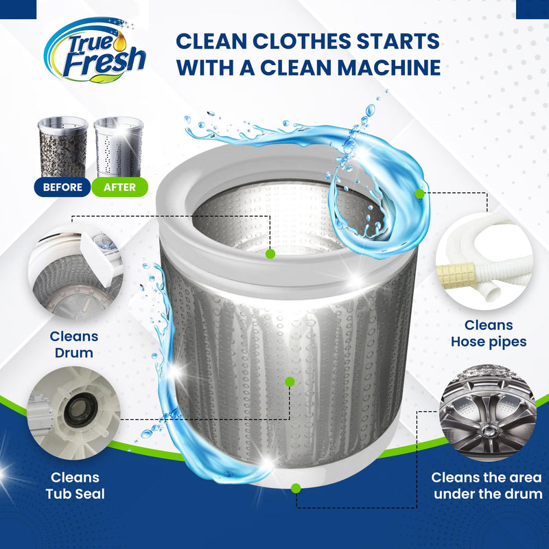 True Fresh Washing Machine Cleaner Tablets 25-Pack - Deep Cleaning Washer Cleaner Tablets for Top Loader, Front Load & HE - Cleans Drum, Tub seal & other Parts Descaler & septic safe 1 Count (Pack of 25) - BeesActive Australia