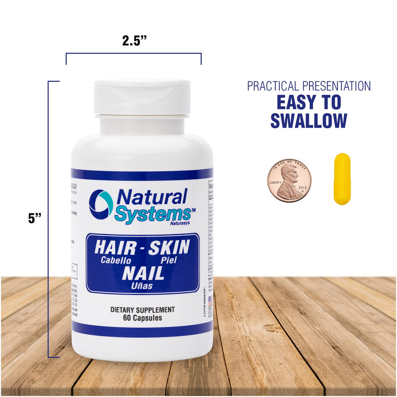 Hair Skin and Nails Supplement 60 Capsule by Natural Systems - Strong Nails and Hair Growth Vitamins for Women and Men - Natural Biotin Hair Skin and Nails Vitamin - Skin Protection Supplements