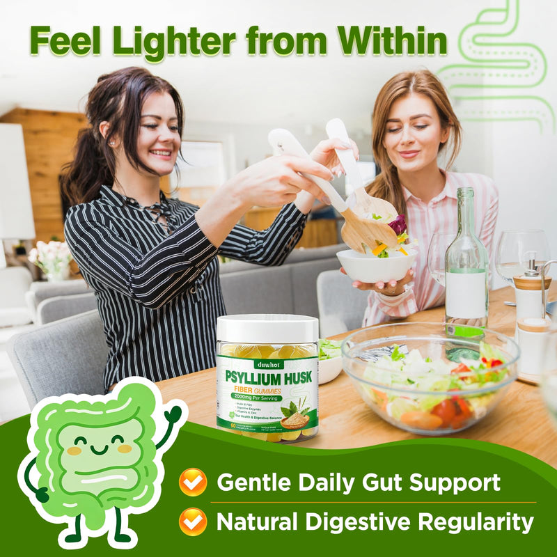 Psyllium Husk Gummies for Adults, 2000mg Psyllium Husk Fiber Supplements | With Acacia Fiber, Inulin & FOS, Digestive Enzymes for Gut Health & Regularity, Vegan, Sugar Free, Pineapple, 60 60 Count (Pack of 1)