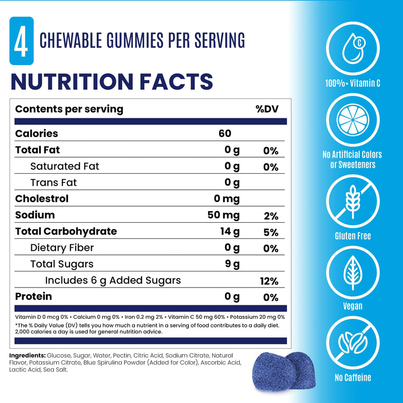 SaltStick Energy Gummies Blue Sour Raz - 10 Packets/20 Servings | Quick carbohydrates and electrolytes in delicious gummies to fuel your workout without sticky gels. Caffeine-free. Sour Blue Razz