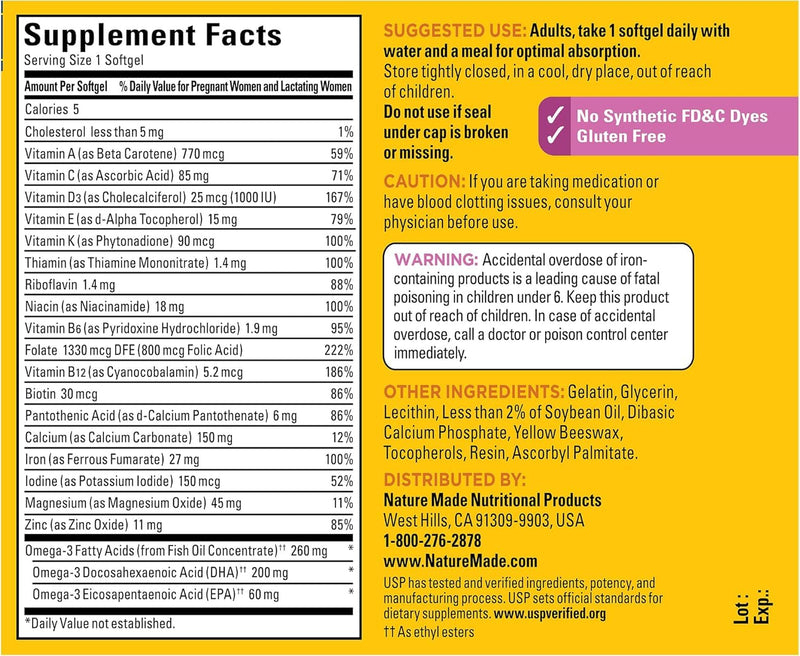 Nature Made Prenatal + DHA 200 mg Multivitamin Softgels 60 Ct Unflavored 1 Count (Pack of 60)