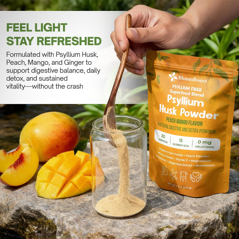 Psyllium Husk Powder Tropical Flavored Digestive Support 7.4 Oz | 5000mg fiber blend with Vitamin C, D3, Iron, Magnesium & Bromelain. Vegan, sugar-free, gluten-free.