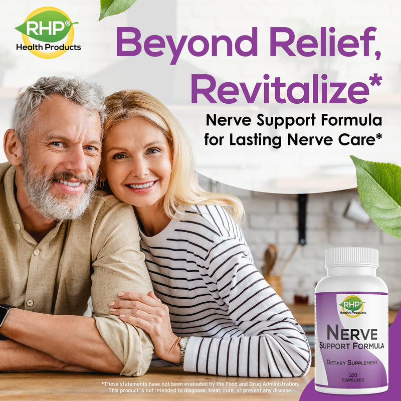 Nerve Support Formula Supplement - Nutritional Support for Neuropathy Pain Relief for Feet & Hands, Advanced B Complex with Benfotiamine, Vitamin B1, Methyl B12, Folic Acid & D3 – 120 Capsules