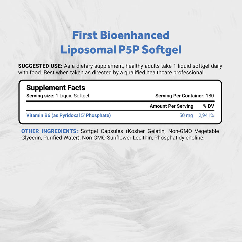 Naturalis Liposomal P-5-P 50mg 180 Softgels | Better Absorbed Vitamin B6 | Bioactive Vitamin B6 Designed to Support Healthy Metabolism and Everyday Energy Production.* 180 Count (Pack of 1)