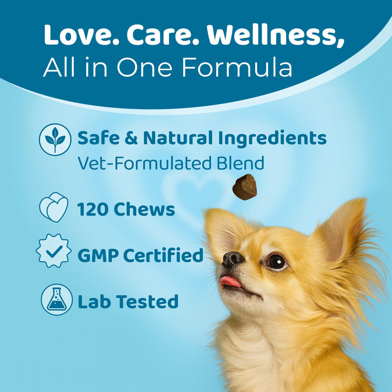 Relax & Calming Treats for Dogs – 120 Soft Dog Chews – Helps Fear, Barking, Aggression, Fireworks & Travel – Natural Duck Flavor Calming Dog Treats for All Breeds & Sizes