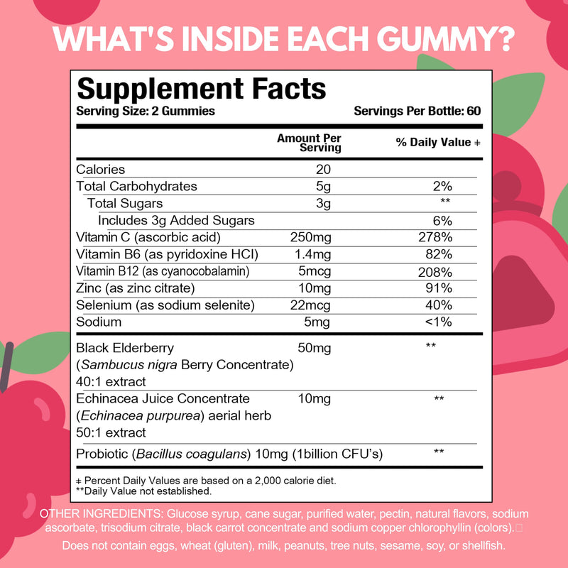 Viteey Kids Multivitamin Gummies with Probiotics - 8-1 Kids Vitamins Gummy | for Immune Health Support with Vitamin C, Echinacea, B12, B6, Zinc, Elderberry, Selenium - Vegan - Chewable Berry Flavored 120 Count (Pack of 1)