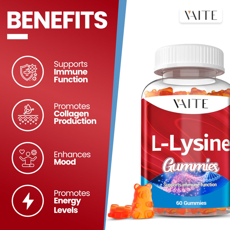 L-Lysine 1000mg Gummies - Supports Skin, Lip, Vegan, Gluten Free, Vitamins for Adults Tissue Health & Immune System, Chewables, Amino Acid Vitamin Supplement & Complex Supplements, Non-GMO 60 Count (Pack of 1) - BeesActive Australia