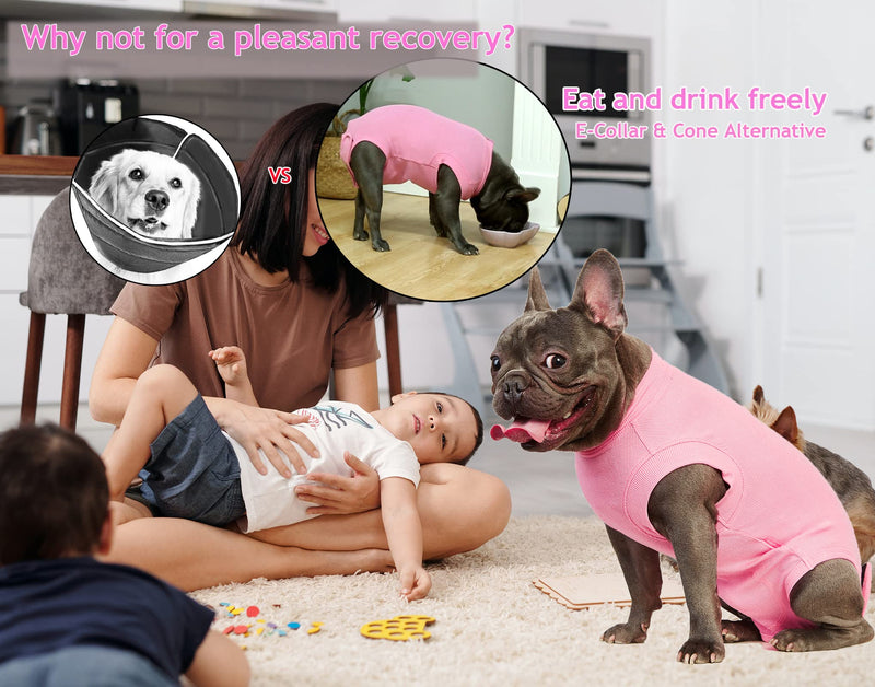 Dog Surgery Recovery Suit for Female Spay,Puppy Surgical Recovery Zip Up Suit,Anti-Licking Bodysuit for Abdominal Wounds,Cone Alternative Recovery Blank Suit for Dogs S Blank Pink - BeesActive Australia