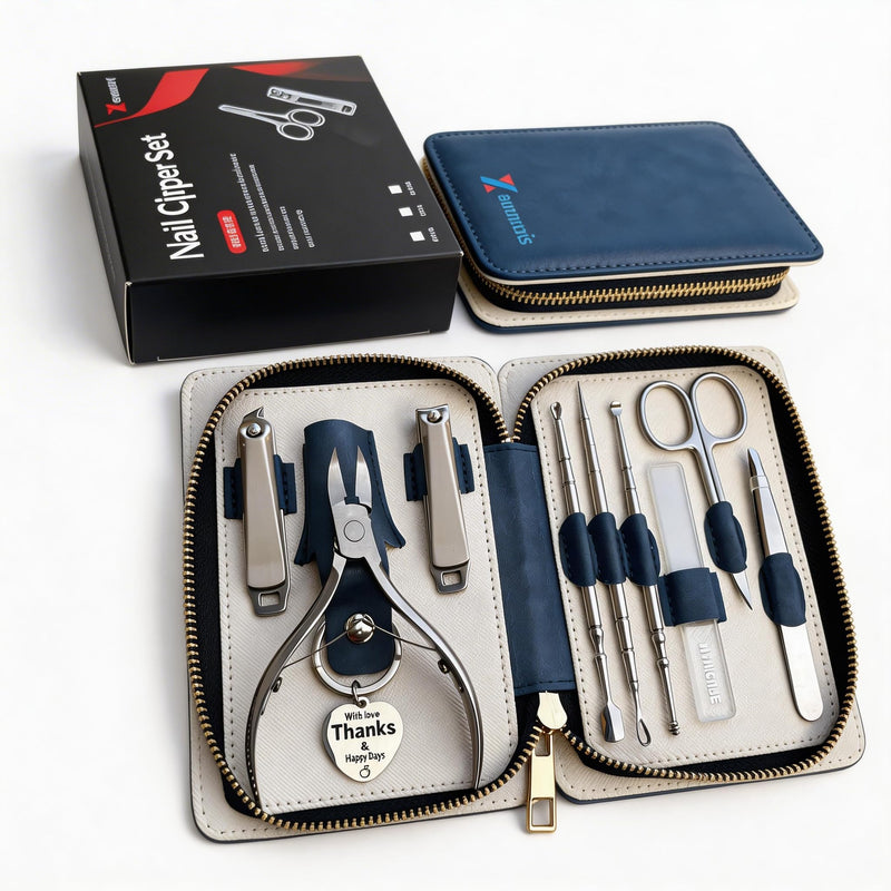 Nail Clippers Set Fingernail and Toenail Clipper Cutters, Manicure Pedicure Kit Stainless Steel 10pcs Professional Grooming Kits, Nail Care Tools with Portable Leather Case for Men or Women - BeesActive Australia